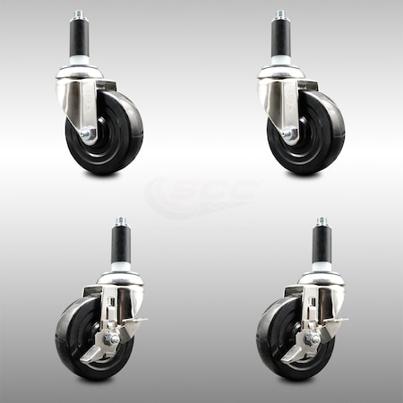 Service Caster 4 Inch 316SS Soft Rubber Swivel 1 Inch Expanding Stem Caster Brake SCC, 2PK SCC-SS316EX20S414-SRS-2-TLB-2-1